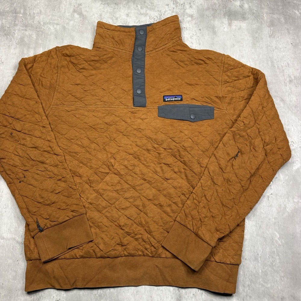 Patagonia Organic Cotton Quilt Snap-T Mens Small Brown Quilted Pullover 25371